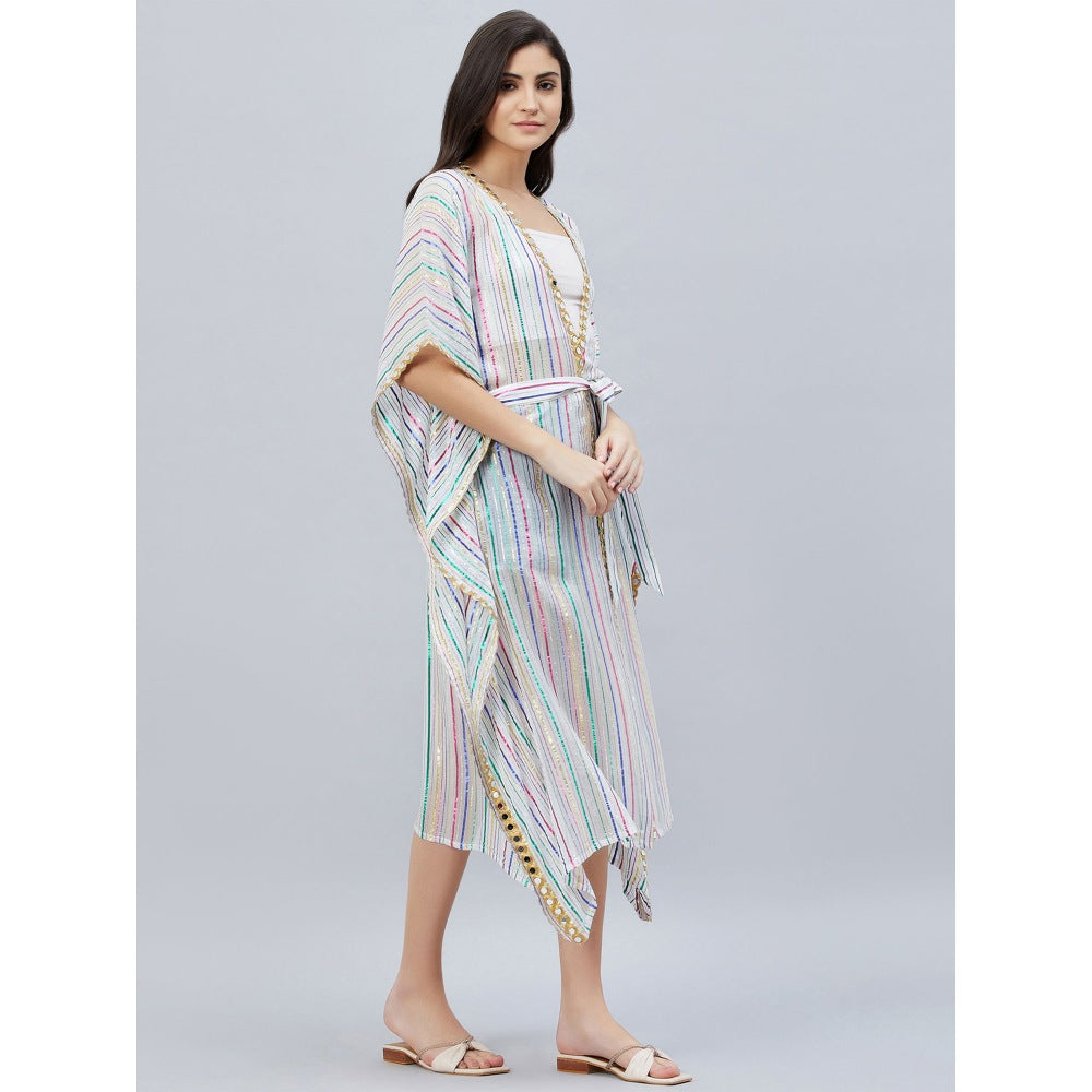 First Resort by Ramola Bachchan White Lurex Short Cover-Up (Set of 2)