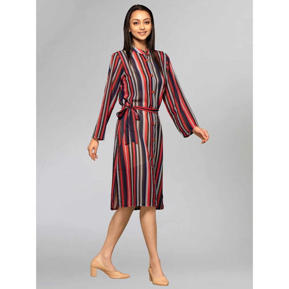 First Resort by Ramola Bachchan Vibrant Red and Black Striped Shirt Dress (Set of 2)