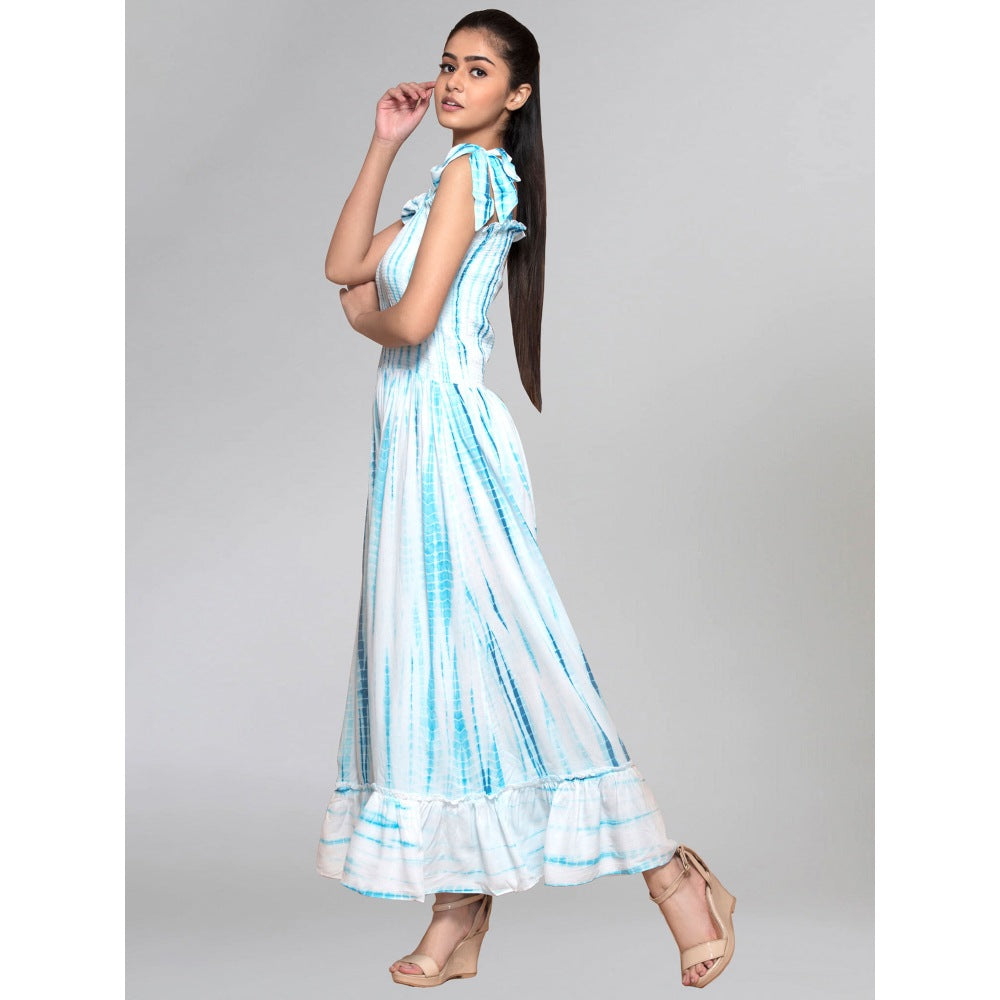 First Resort by Ramola Bachchan Blue Tie-Dye Smocking Long Dress