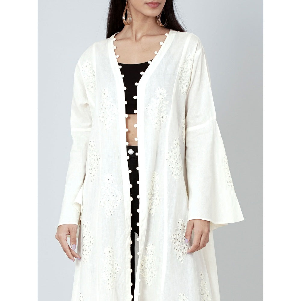 First Resort by Ramola Bachchan Off-White Embellished Coat Shrug