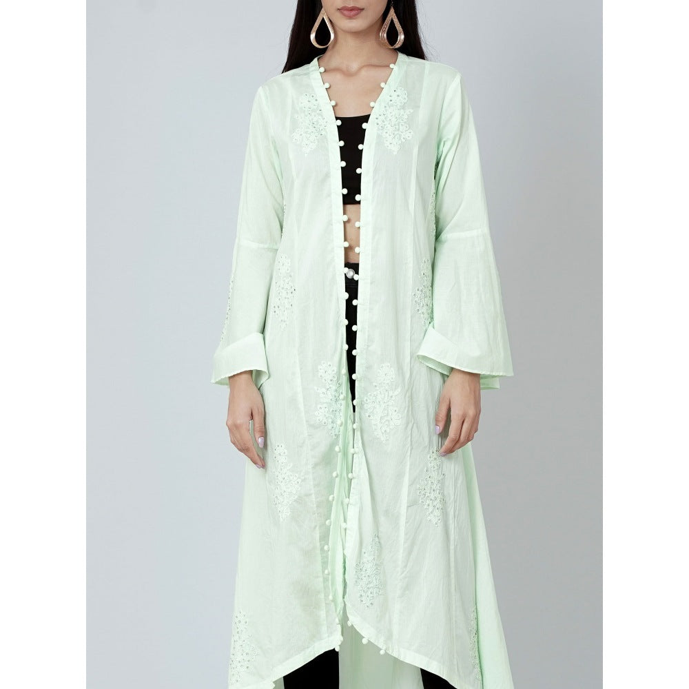 First Resort by Ramola Bachchan Pastel Green Embellished Coat Shrug
