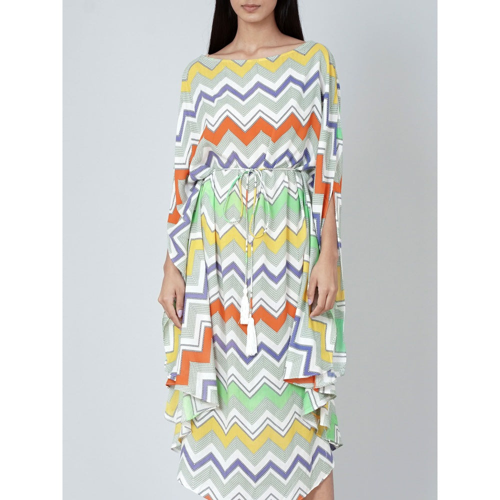 First Resort by Ramola Bachchan Orange And Yellow Chevron Long Dress (Set of 2)