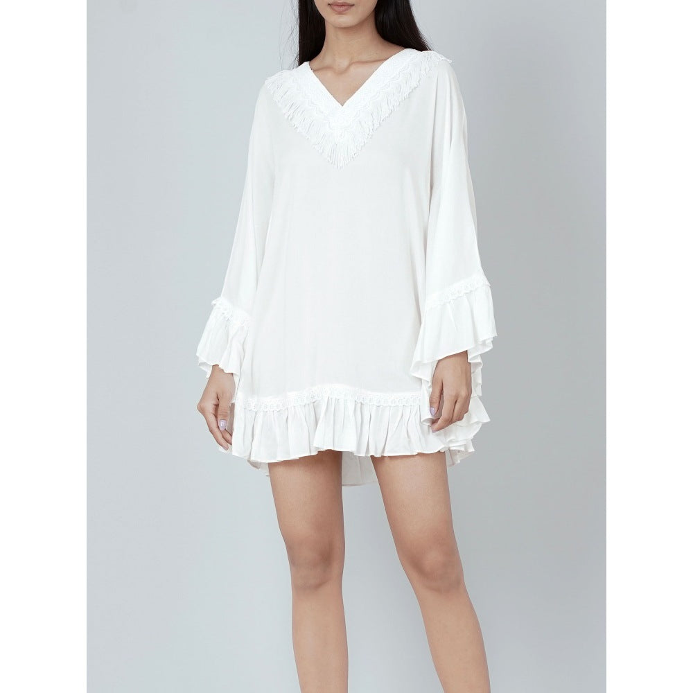 First Resort by Ramola Bachchan White Ruffle Short Dress