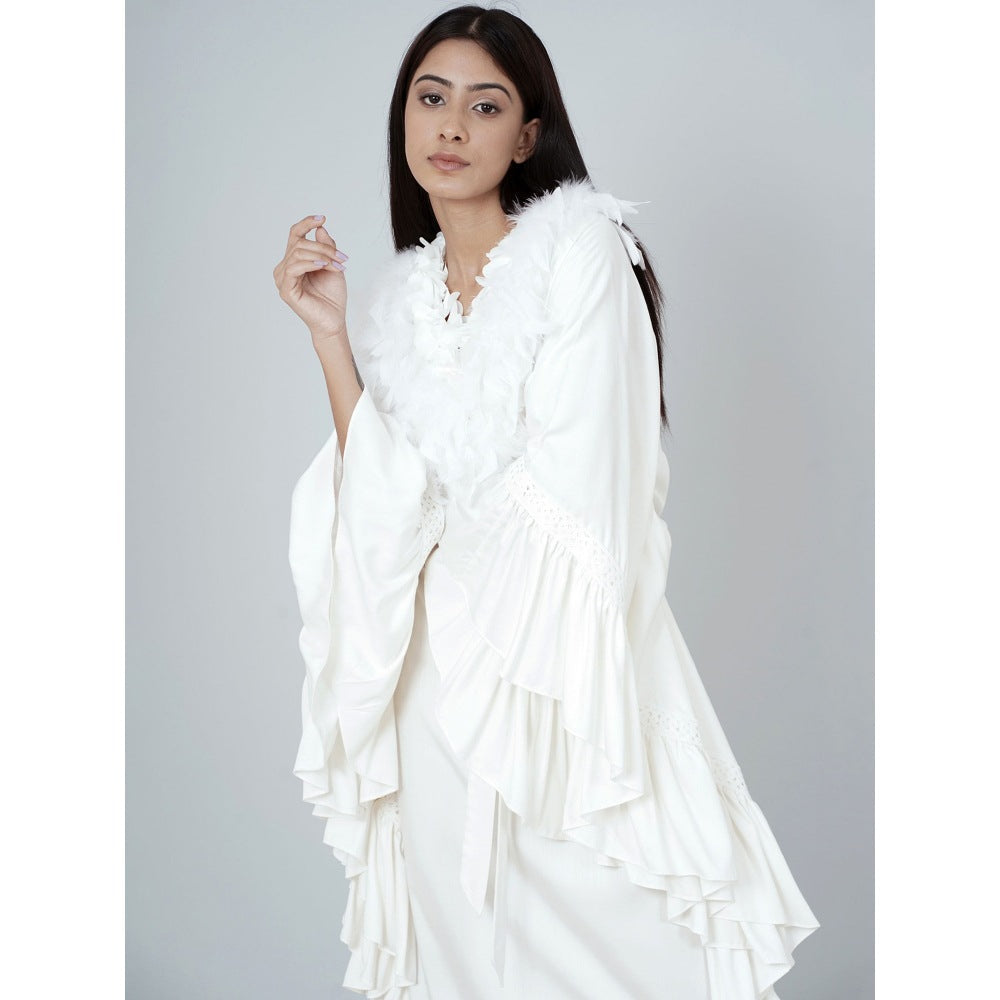 First Resort by Ramola Bachchan White Ruffle Long Dress (Set of 2)