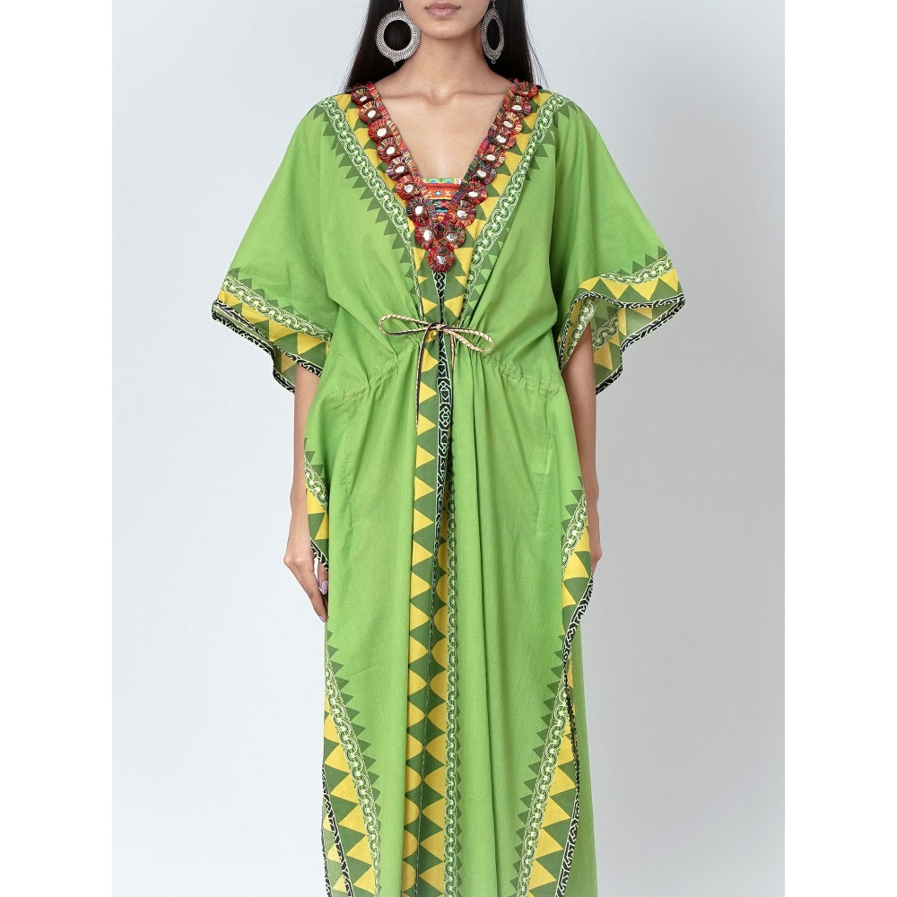 First Resort by Ramola Bachchan Green Tribal Full Length Kaftan