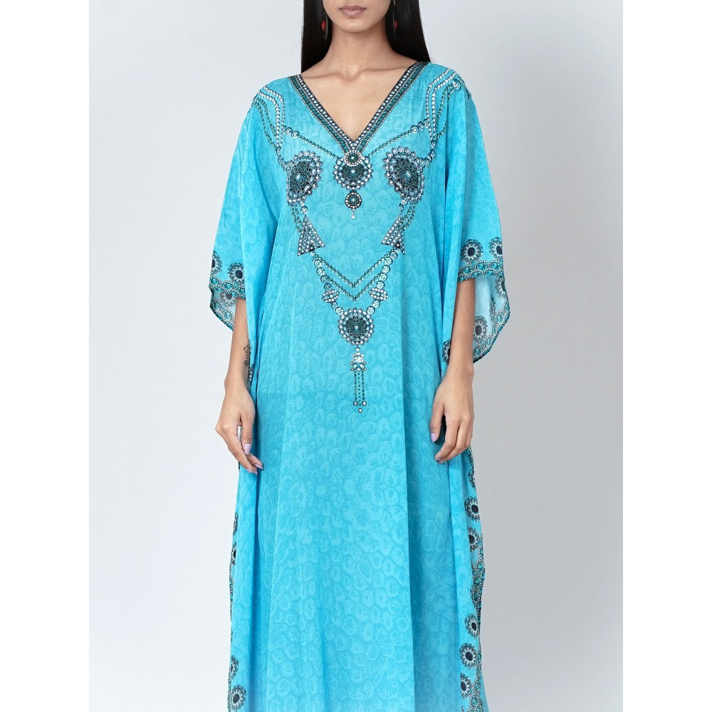 First Resort by Ramola Bachchan Blue Pearl Full Length Kaftan