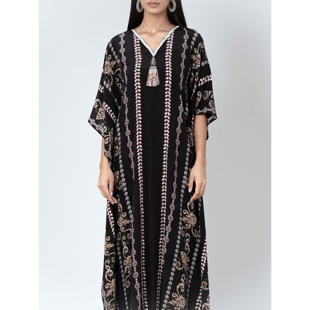 First Resort by Ramola Bachchan Black And Grey Silk Full Length Kaftan