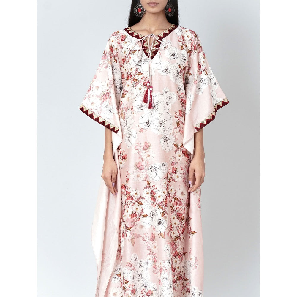 First Resort by Ramola Bachchan Pink Floral Print Full Length Kaftan