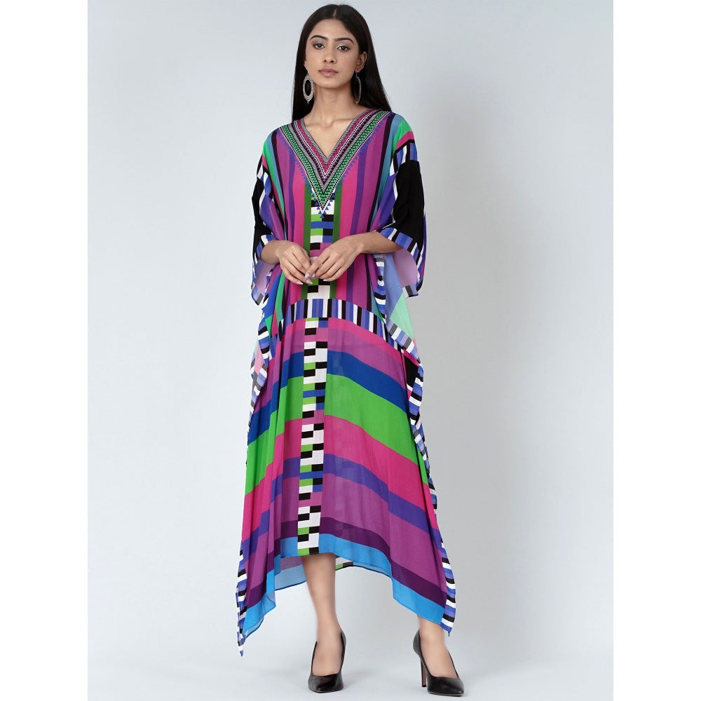 First Resort by Ramola Bachchan Purple And Green Geometric Mid Length Kaftan