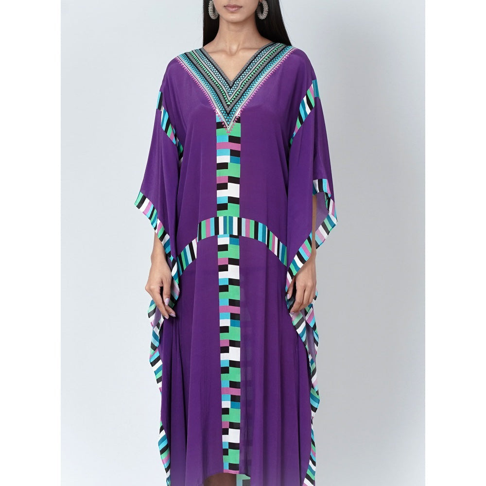 First Resort by Ramola Bachchan Purple Geometric Mid Length Kaftan
