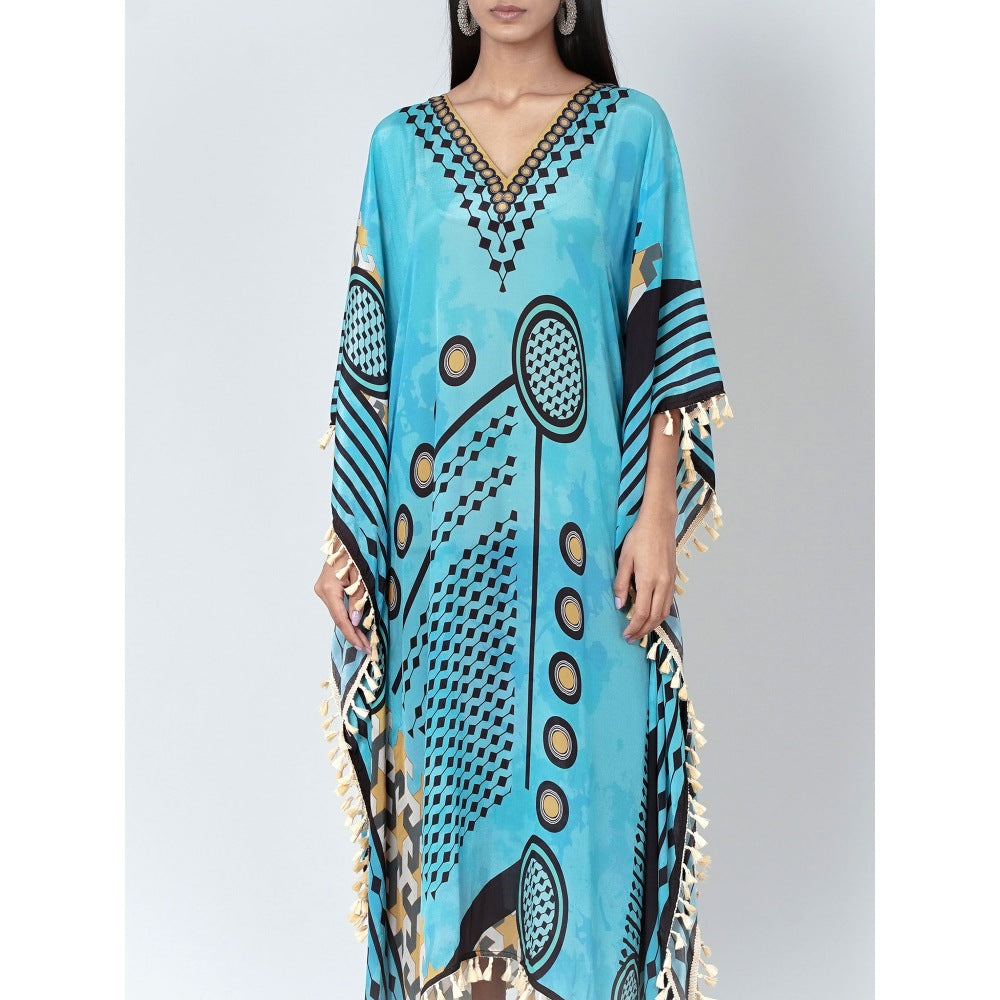 First Resort by Ramola Bachchan Blue Aztec Mid Length Kaftan