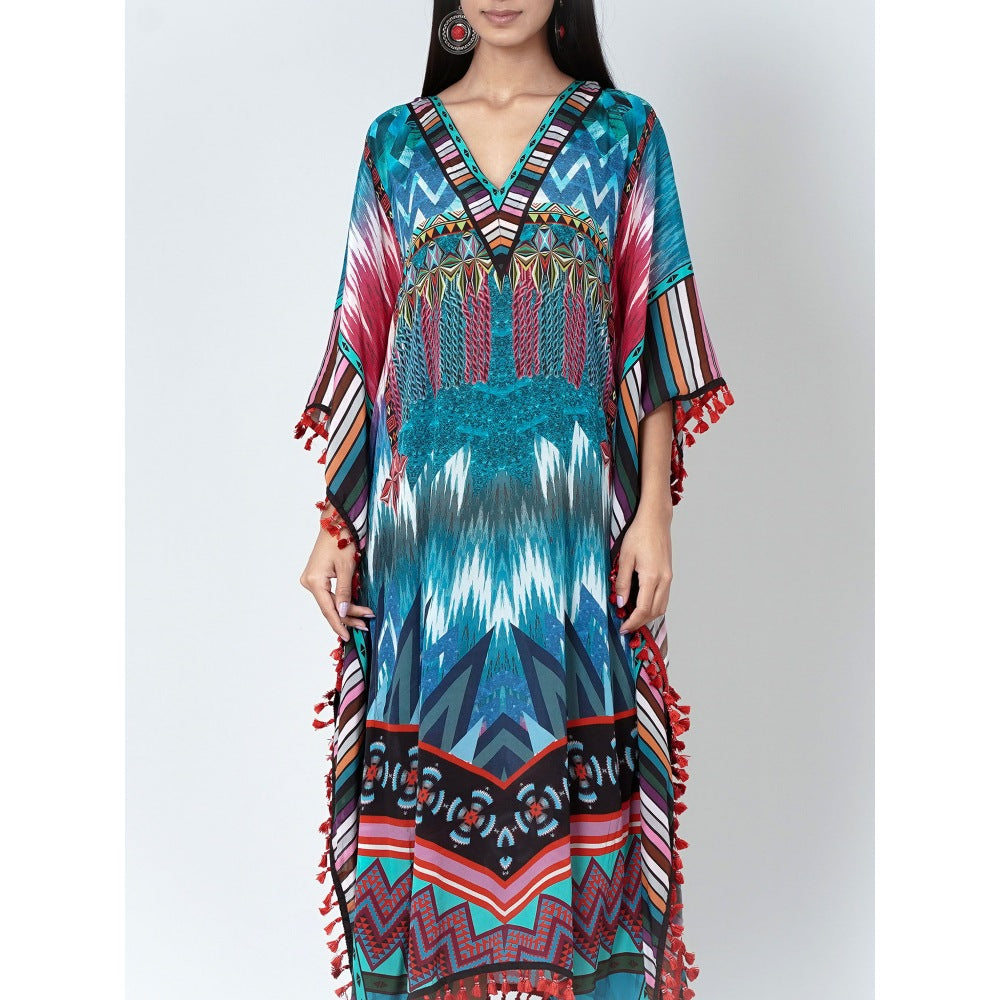 First Resort by Ramola Bachchan Multicolour Abstract Mid Length Kaftan
