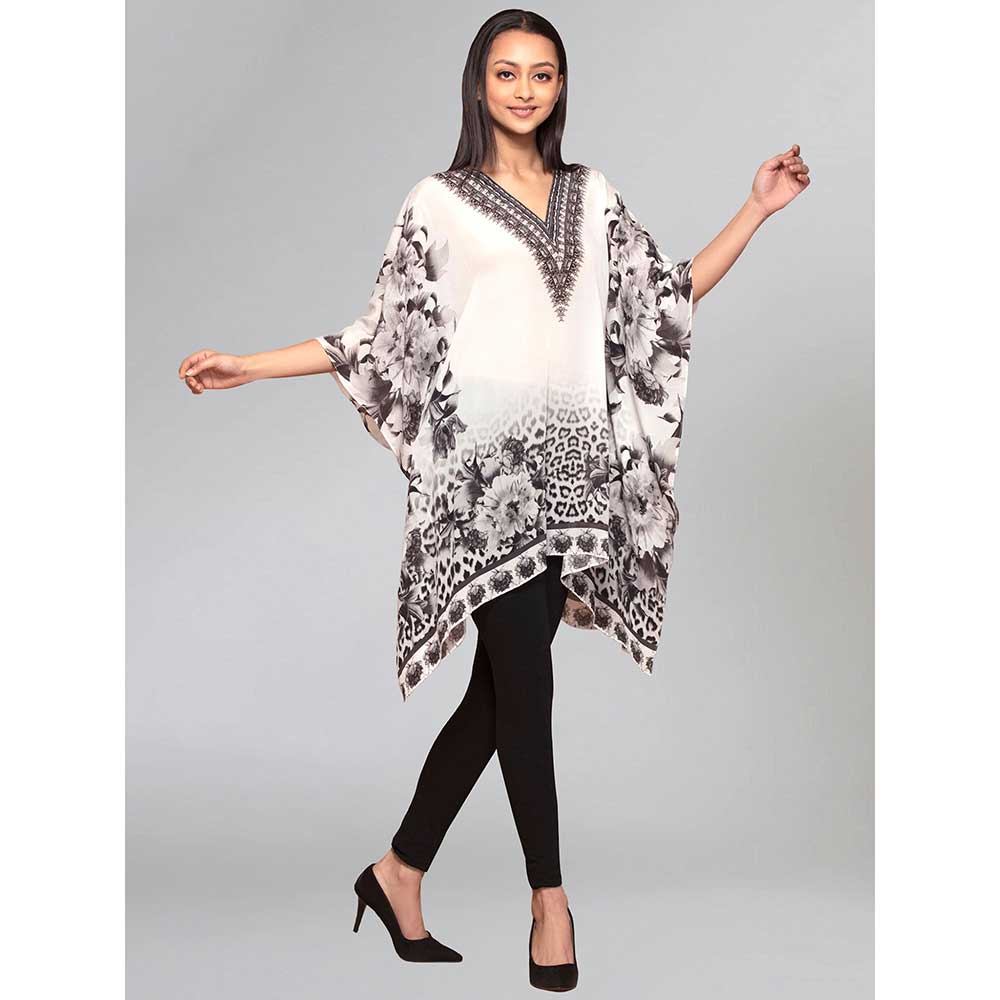 First Resort by Ramola Bachchan Beige Floral Mid Length Kaftan