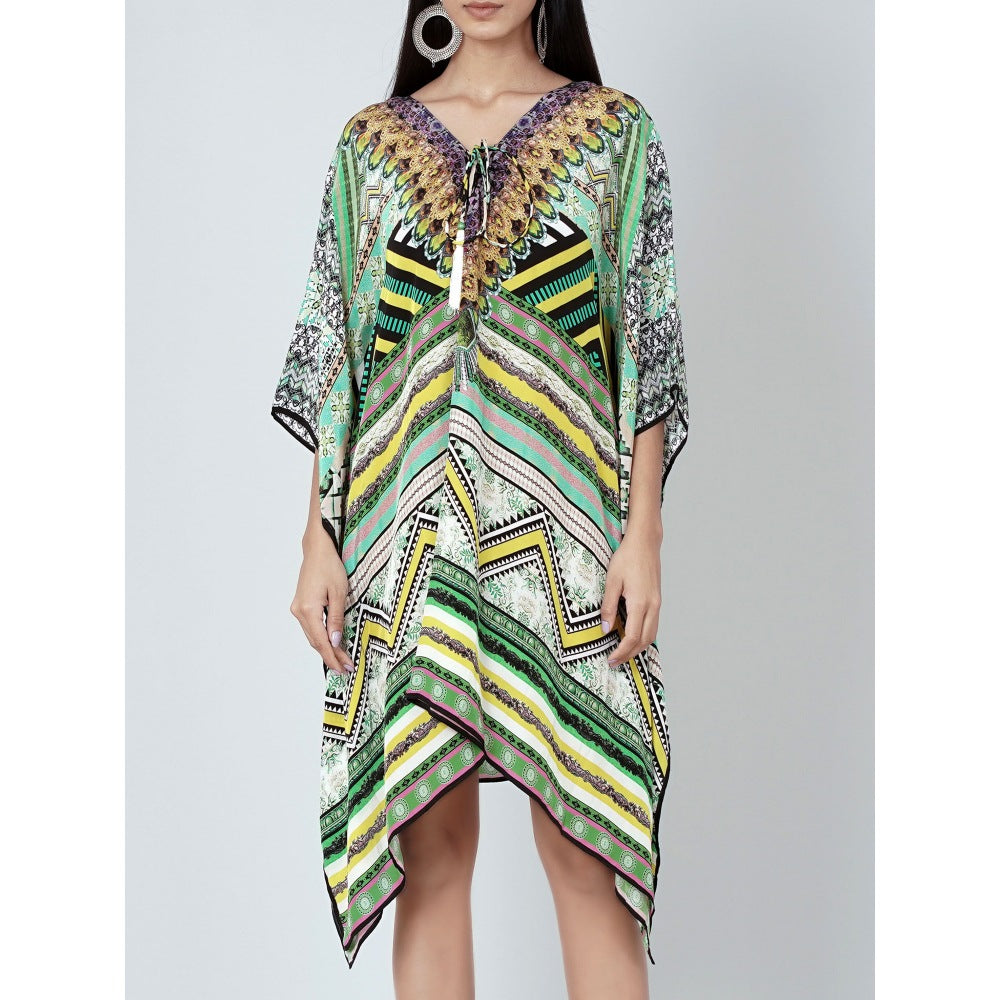 First Resort by Ramola Bachchan Jade Green Geometric Kaftan Tunic