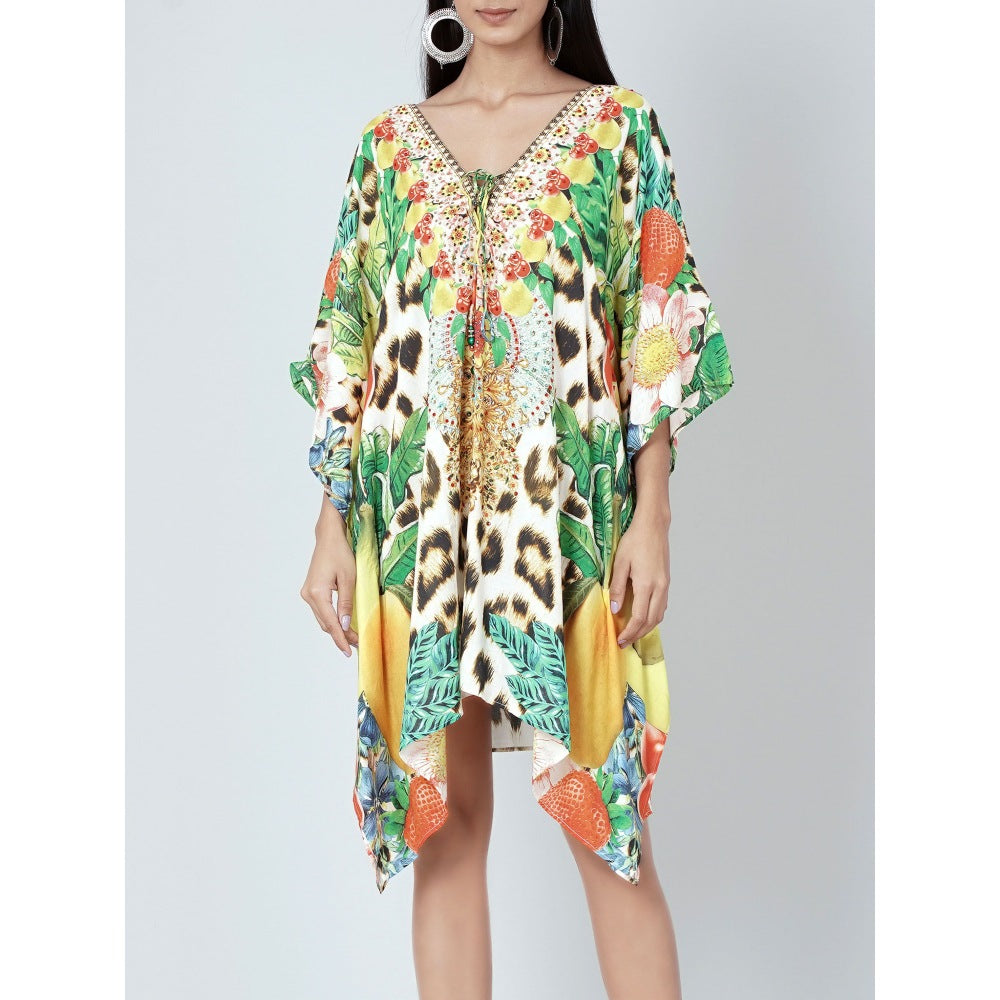 First Resort by Ramola Bachchan Multicoloured Animal And Fruit Print Kaftan Tunic