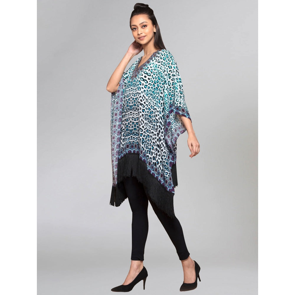 First Resort by Ramola Bachchan Sky Blue Animal Print Kaftan Tunic