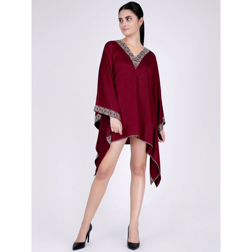 First Resort by Ramola Bachchan Maroon Embellished Kaftan Top