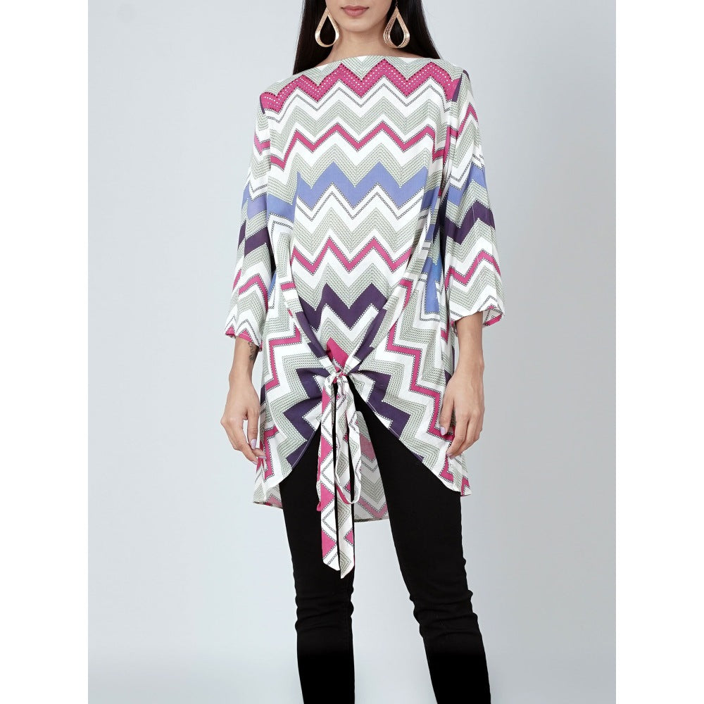First Resort by Ramola Bachchan Pink And Blue Chevron Kaftan Top