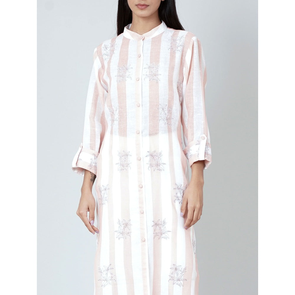 First Resort by Ramola Bachchan White And Rust Embroidered Shirt Style Kurta