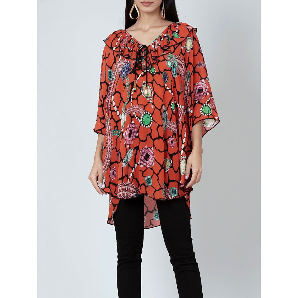 First Resort by Ramola Bachchan Orange Jewel Print Top