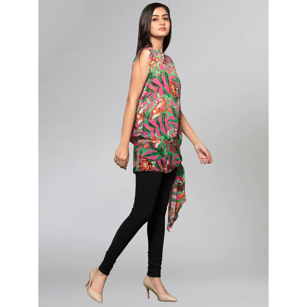 First Resort by Ramola Bachchan Pink Tropical Print Top