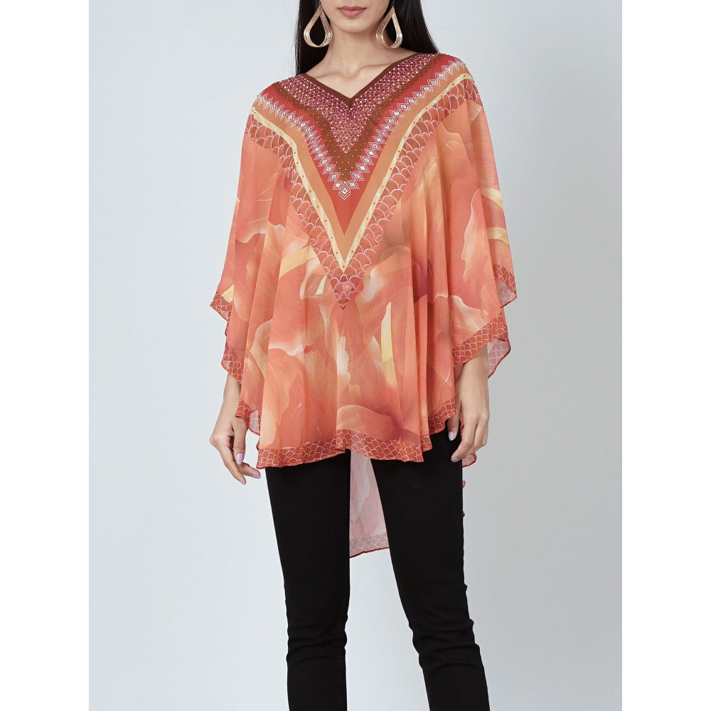 First Resort by Ramola Bachchan Orange And Red Embellished Floral Tunic