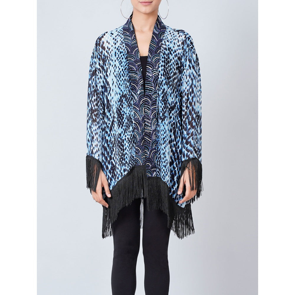 First Resort by Ramola Bachchan Blue Animal Print Kimono