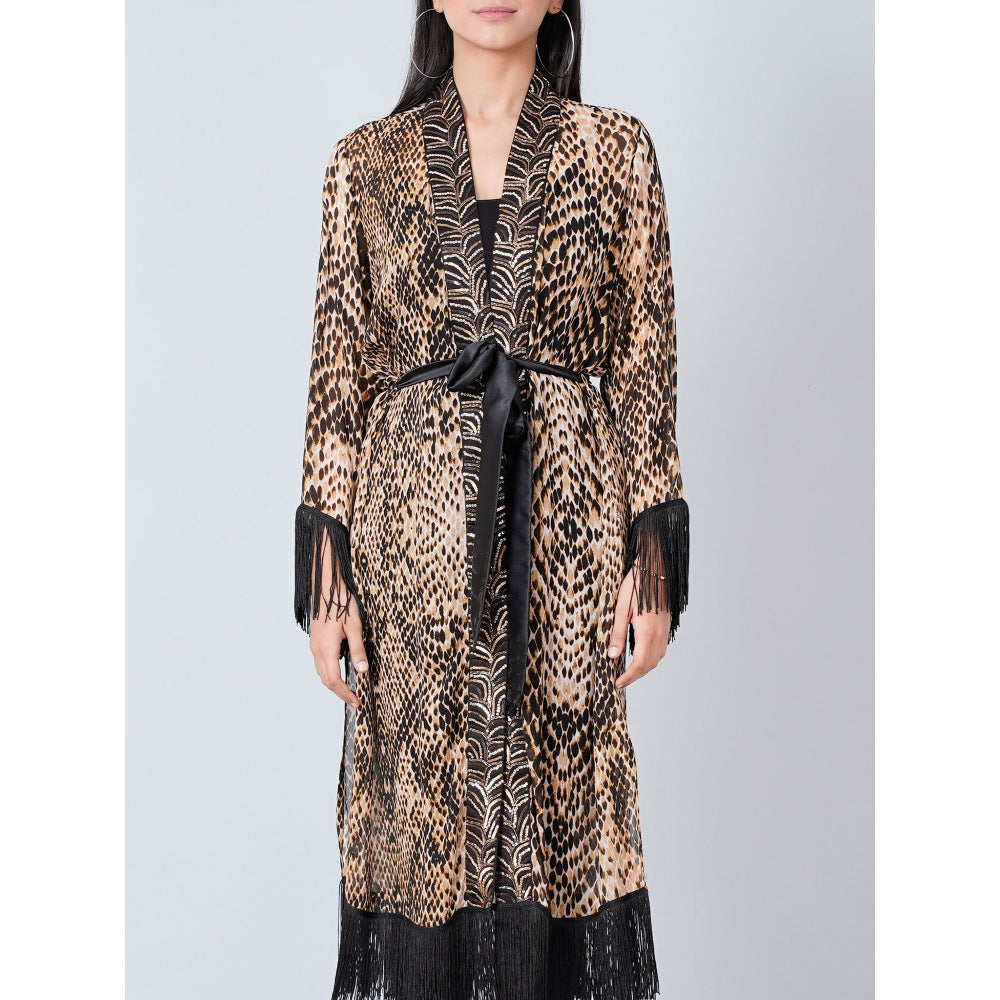 First Resort by Ramola Bachchan Brown Animal Print Long Kimono (Set of 2)