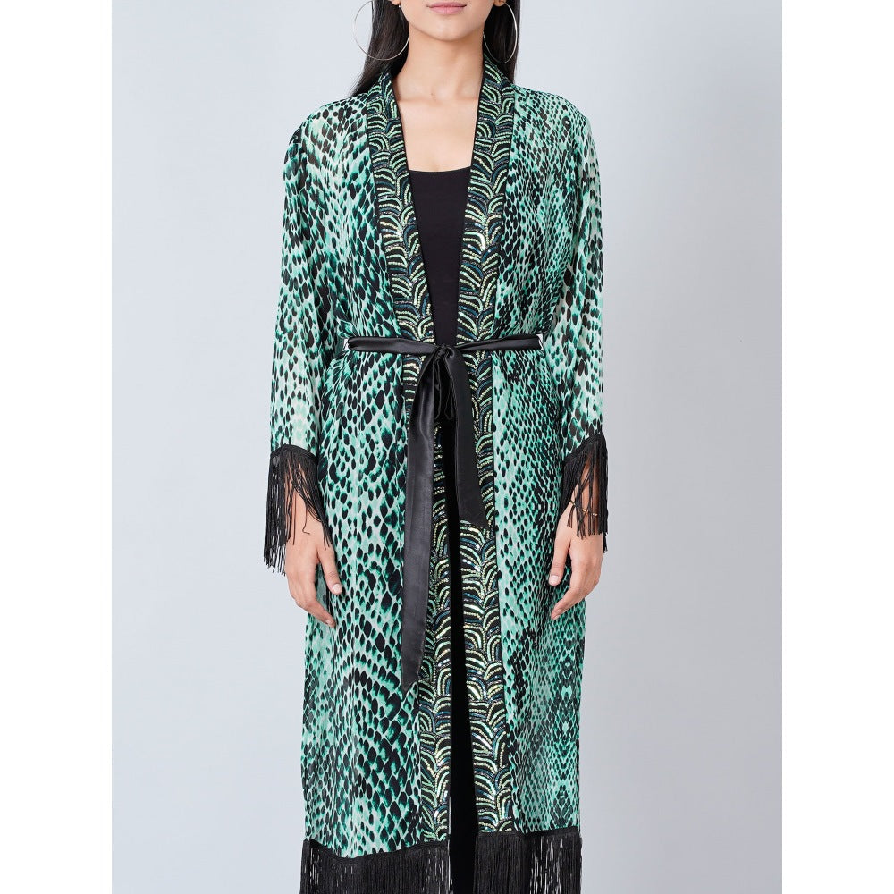 First Resort by Ramola Bachchan Green Animal Print Long Kimono (Set of 2)
