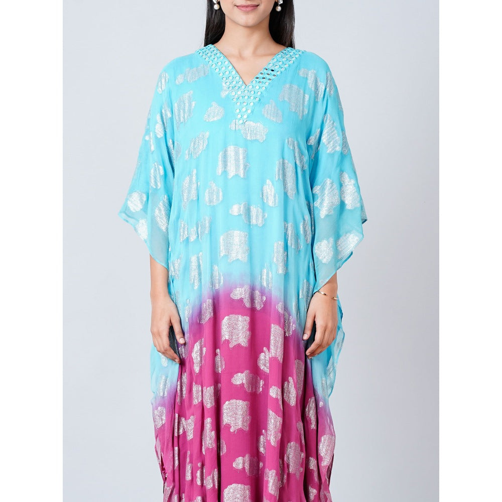 First Resort by Ramola Bachchan Blue and Magenta Ombre Full Length Kaftan