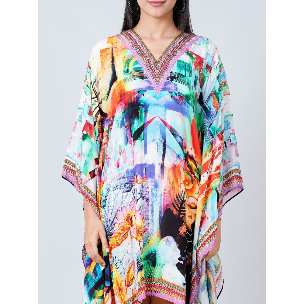 First Resort by Ramola Bachchan Multi-Color Abstract Mid Length Kaftan