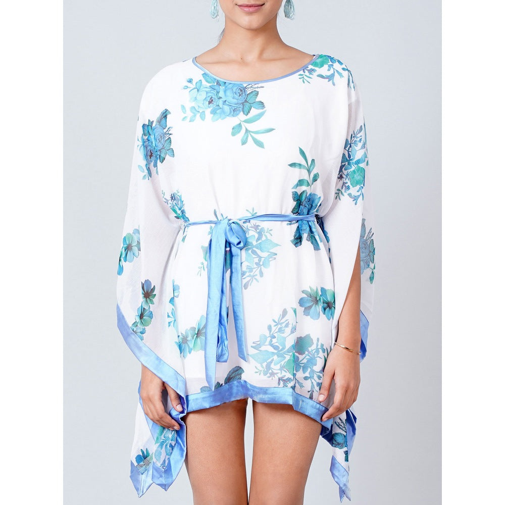 First Resort by Ramola Bachchan White Floral Kaftan Tunic