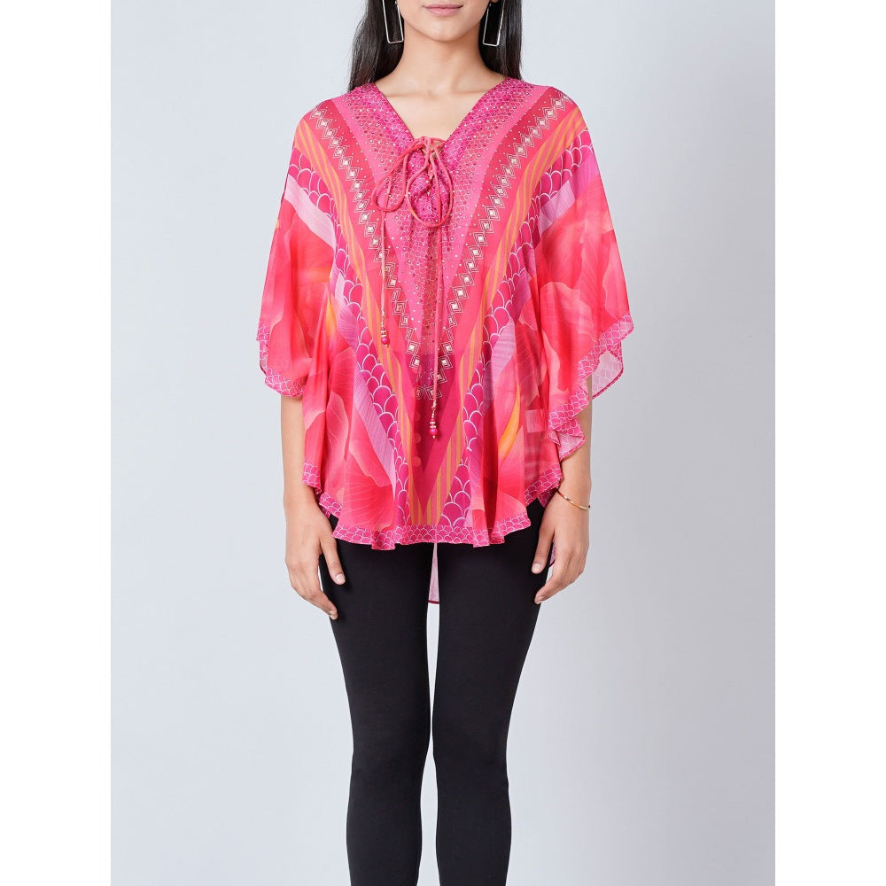 First Resort by Ramola Bachchan Pink Embellished Floral Kaftan Tunic