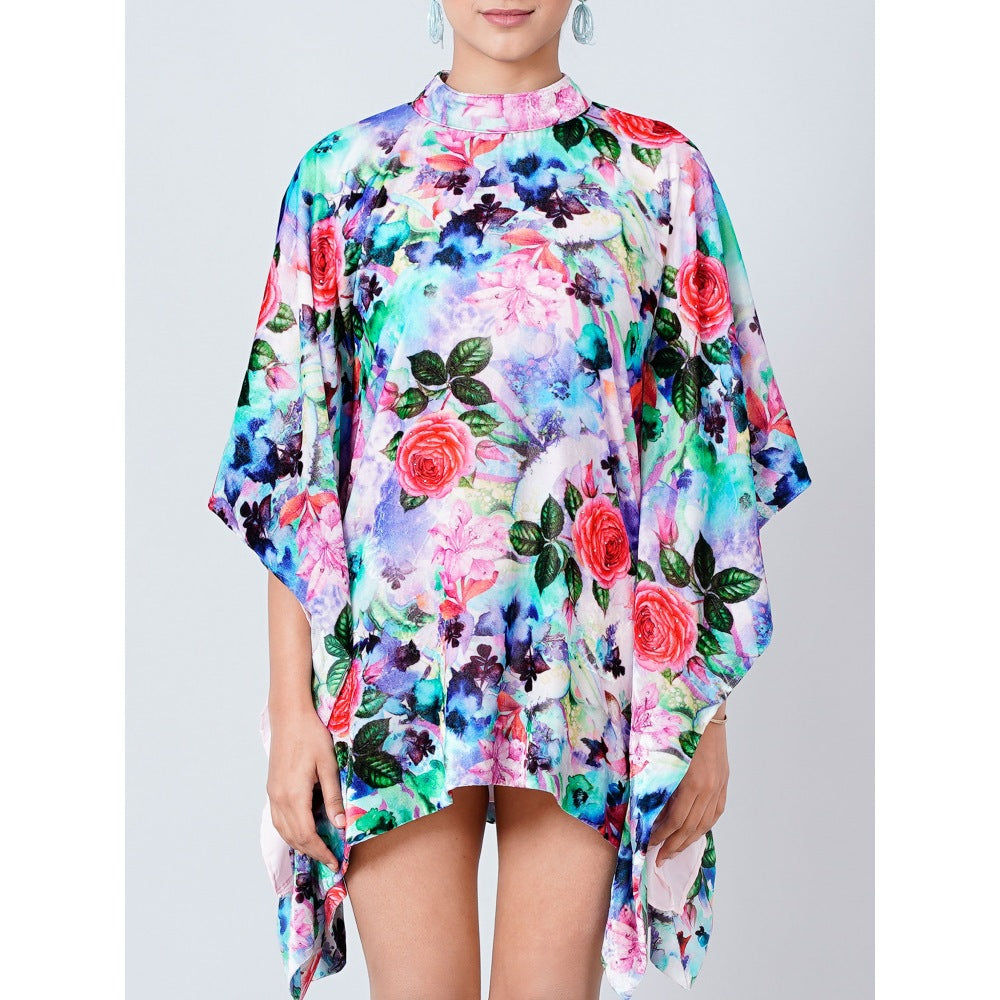 First Resort by Ramola Bachchan Multi-Color Crystal Studded Floral Silk Velvet Tunic
