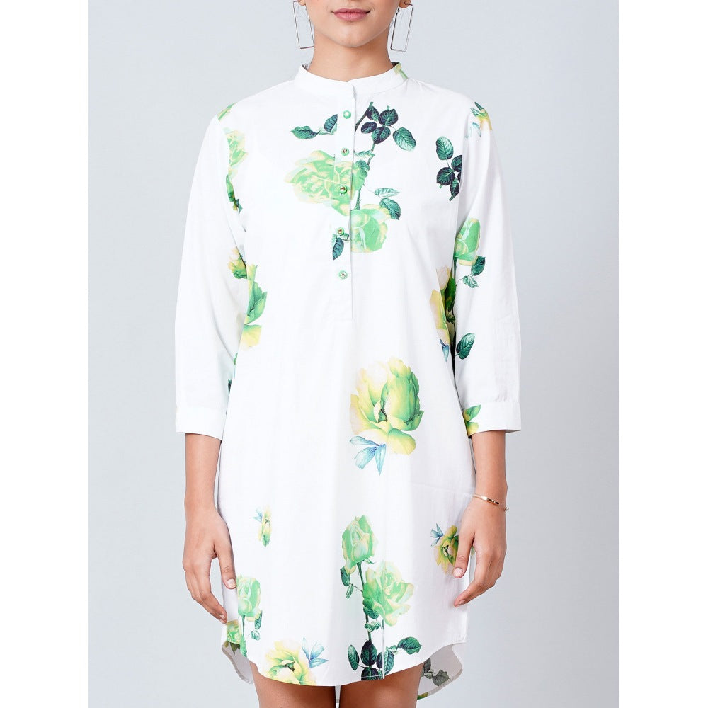 First Resort by Ramola Bachchan White Floral Shirt Dress