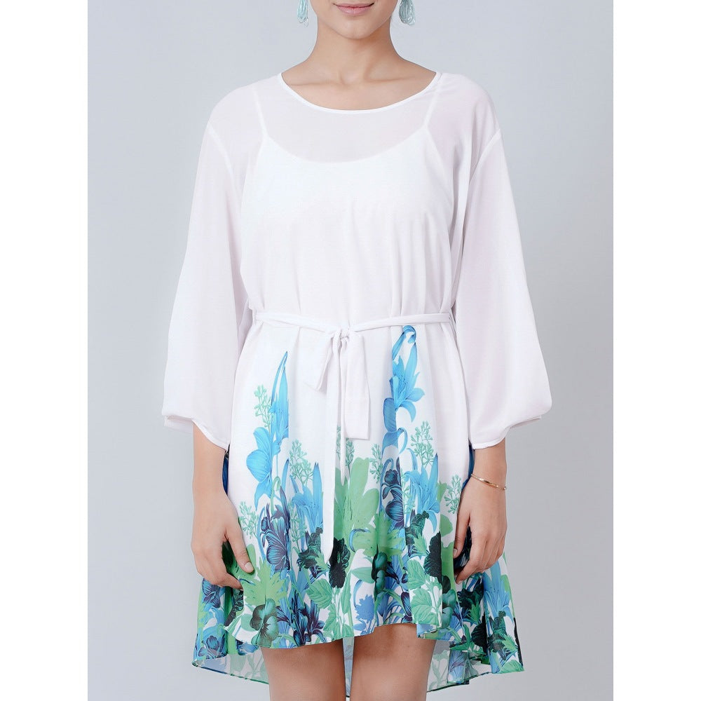 First Resort by Ramola Bachchan White Floral Dress (Set of 2)