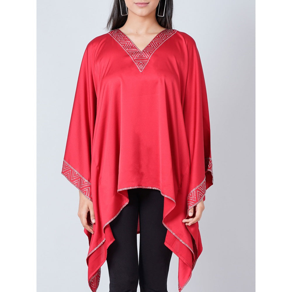 First Resort by Ramola Bachchan Red Embellished Kaftan Top