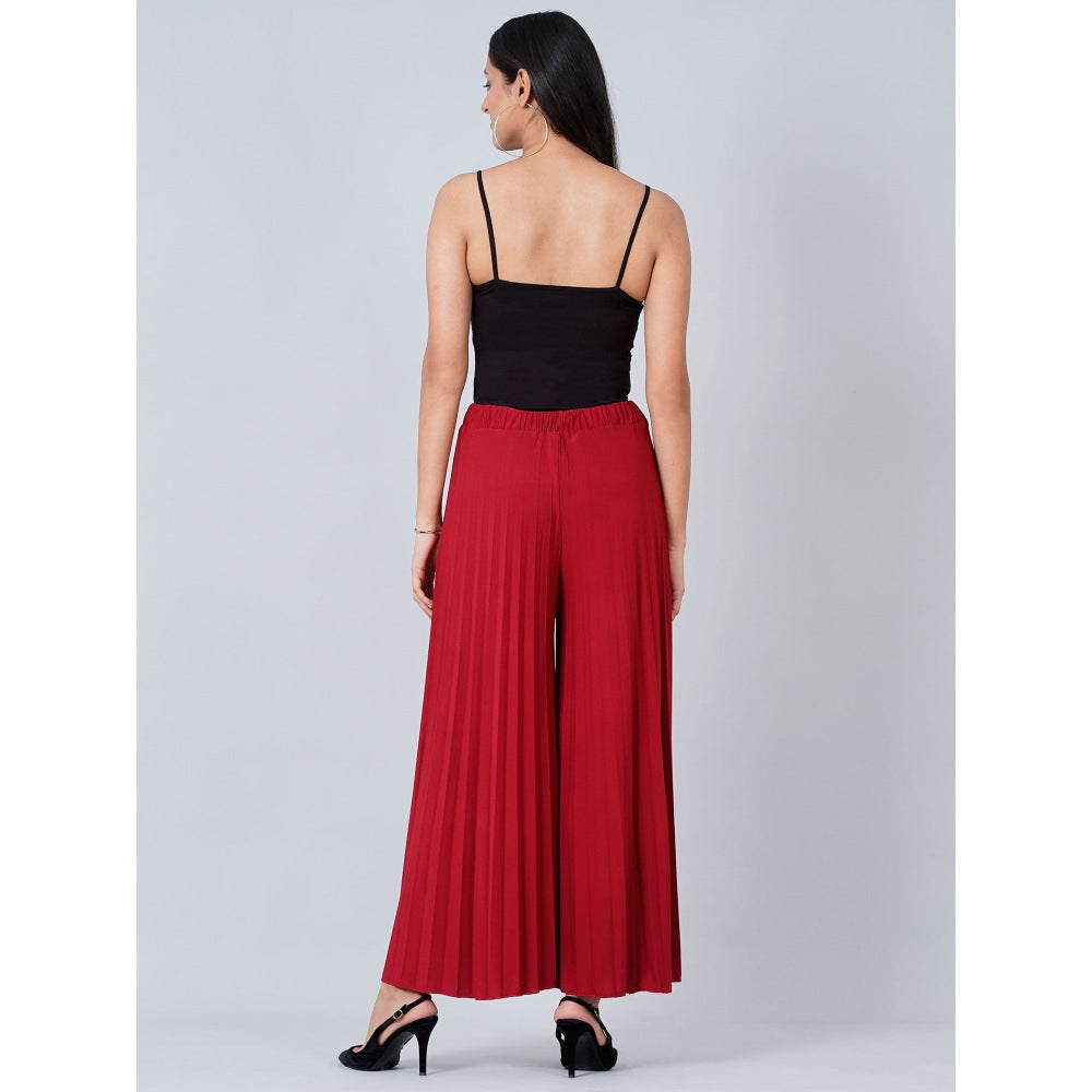 First Resort by Ramola Bachchan Deep Maroon Wide Leg Pleated Palazzo
