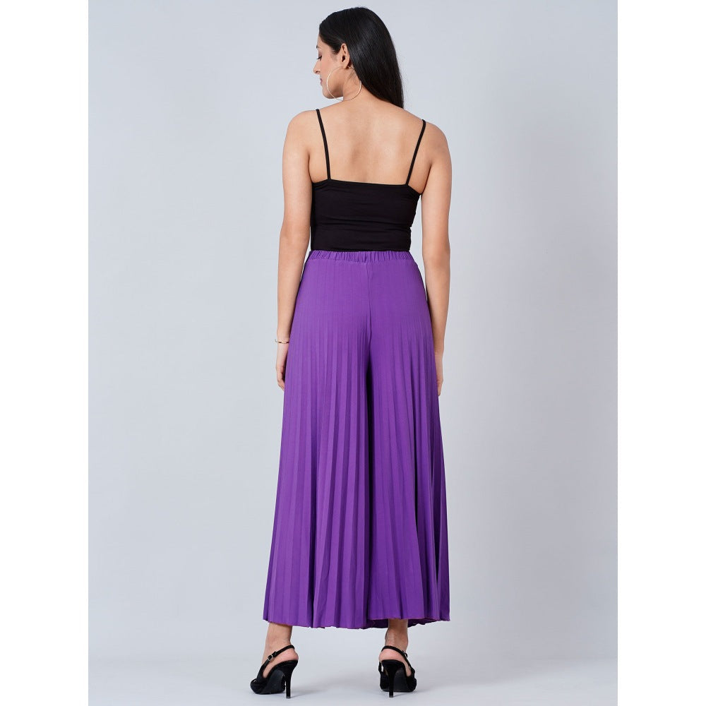 First Resort by Ramola Bachchan Purple Wide Leg Pleated Palazzo