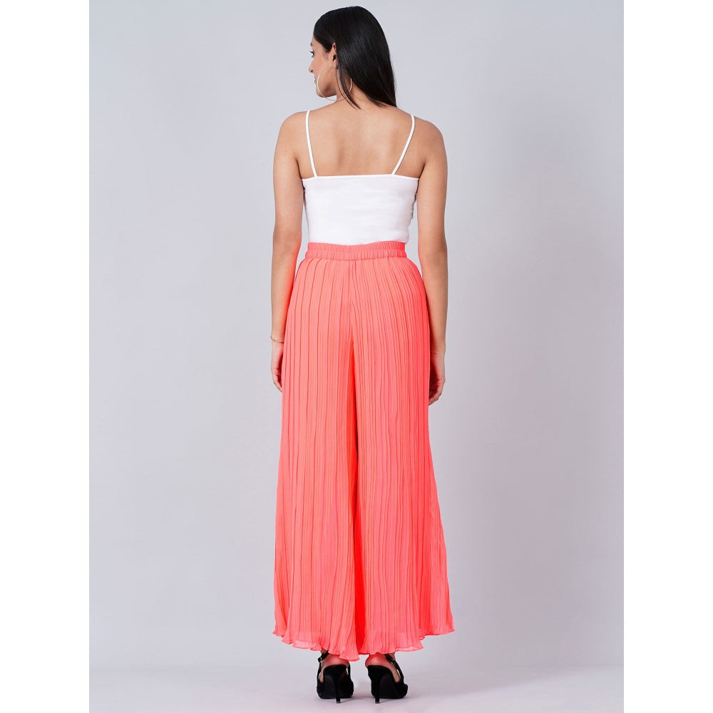 First Resort by Ramola Bachchan Neon Coral Pleated Palazzo