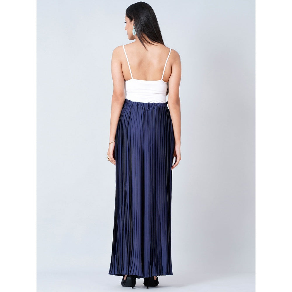 First Resort by Ramola Bachchan Navy Blue Pleated Palazzo