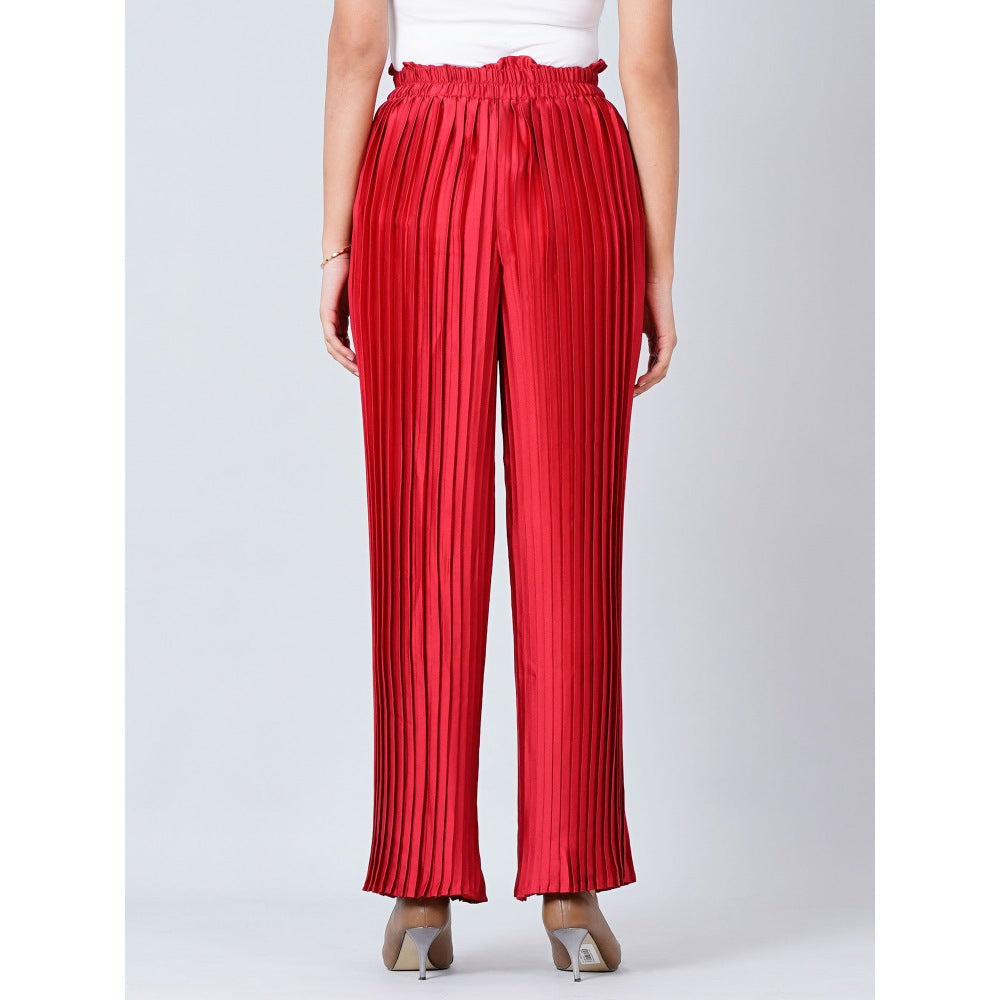 First Resort by Ramola Bachchan Red Pleated Palazzo