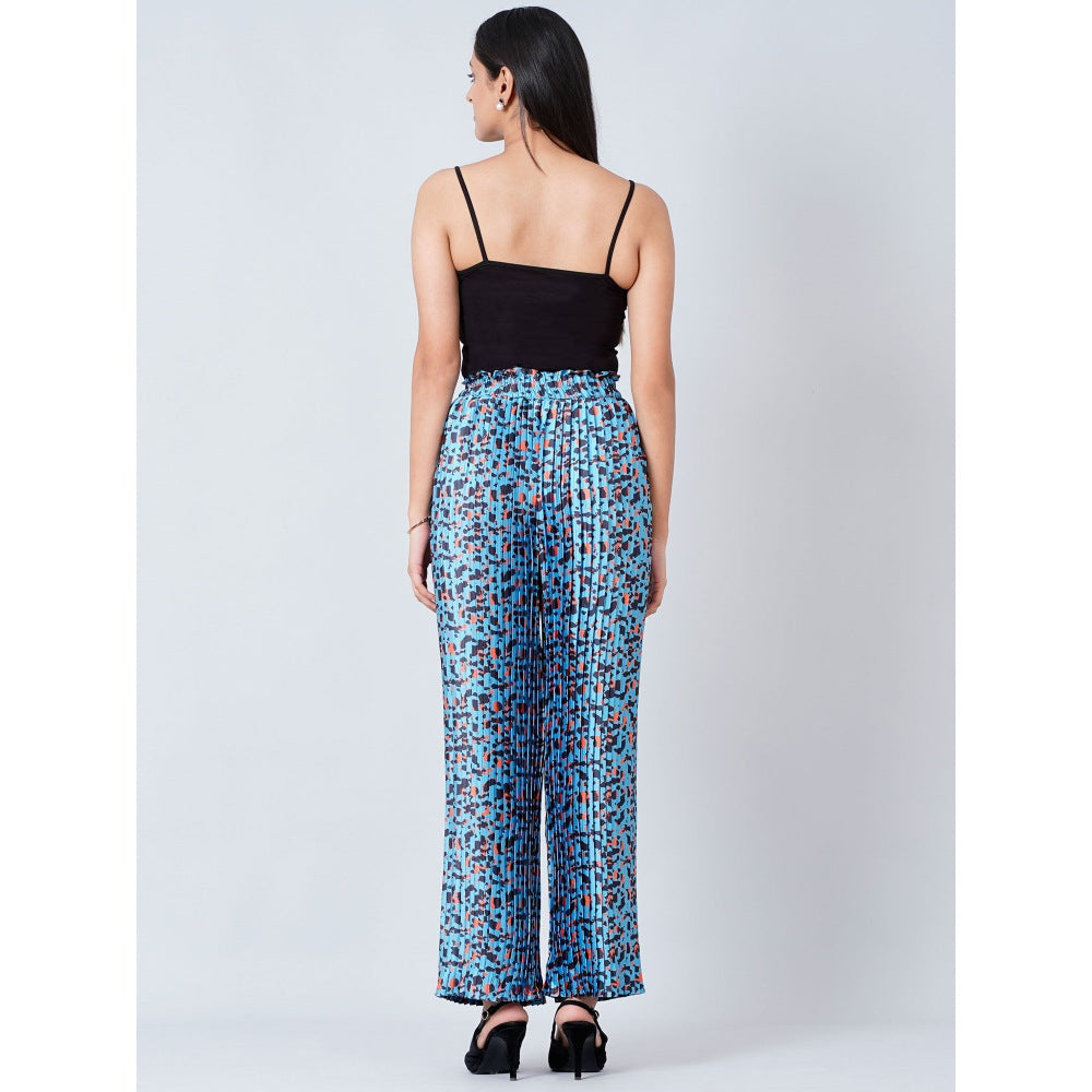 First Resort by Ramola Bachchan Blue Animal Print Knife Pleated Palazzo