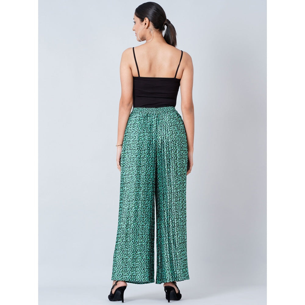 First Resort by Ramola Bachchan Teal Animal Print Pleated Palazzo