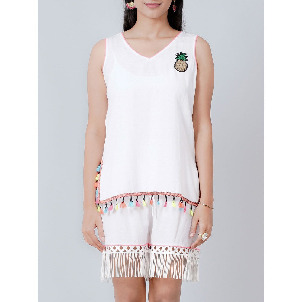 First Resort by Ramola Bachchan White Summer Top with Shorts (Set of 2)
