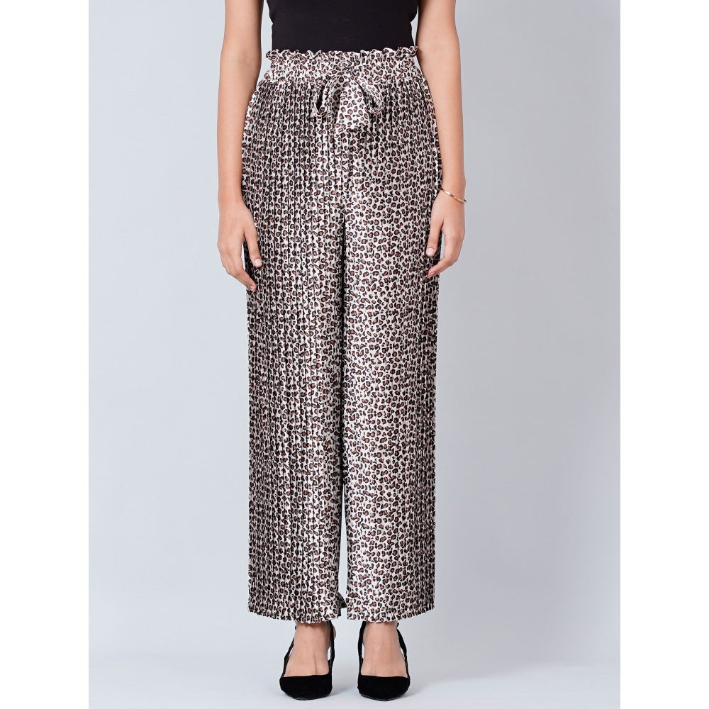 First Resort by Ramola Bachchan Brown Leopard Print Pleated Palazzo and Stole (Set of 2)