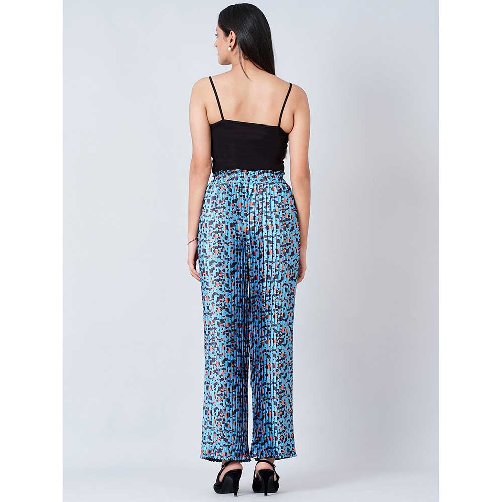 First Resort by Ramola Bachchan Blue Animal Print Top and Knife Pleated Palazzo (Set of 2)