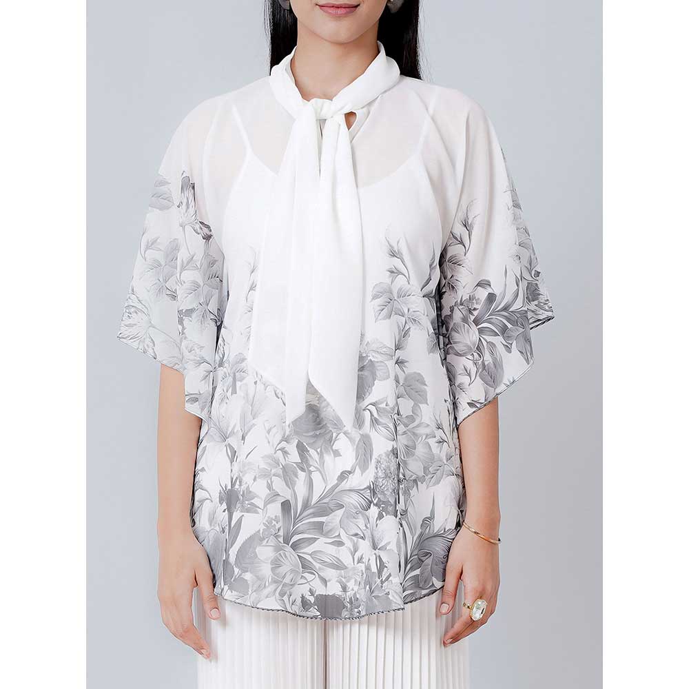 First Resort by Ramola Bachchan Grey Floral Top