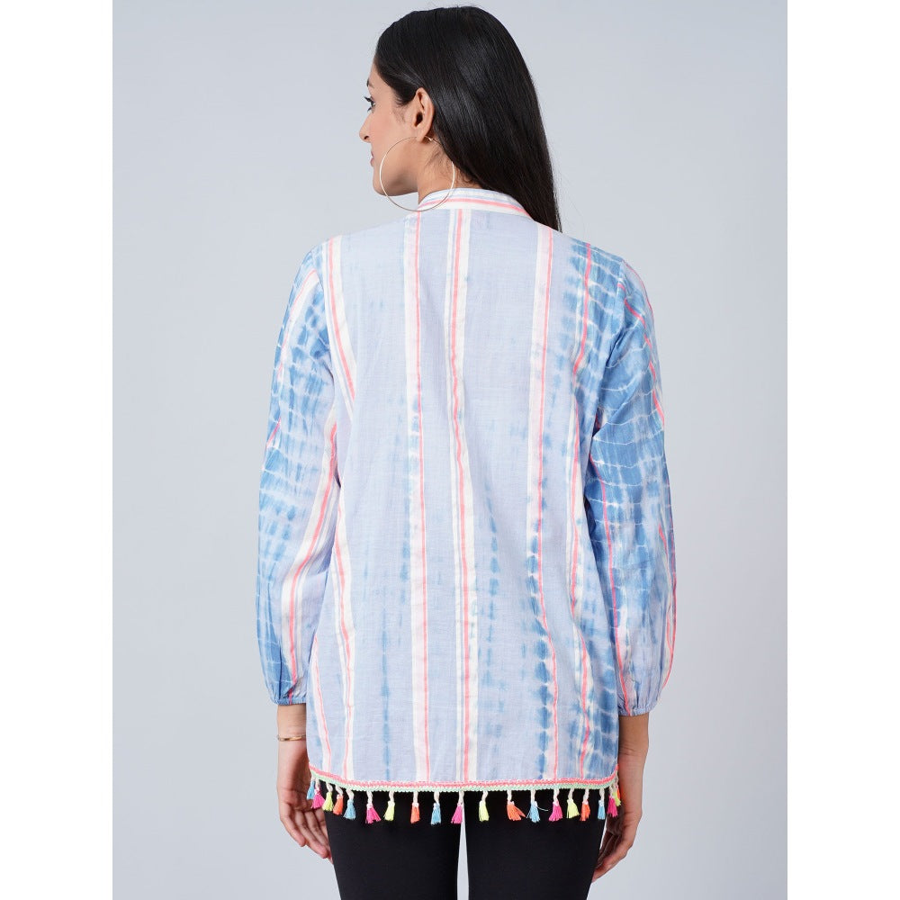 First Resort by Ramola Bachchan Blue Tie-Dye Blouson Top