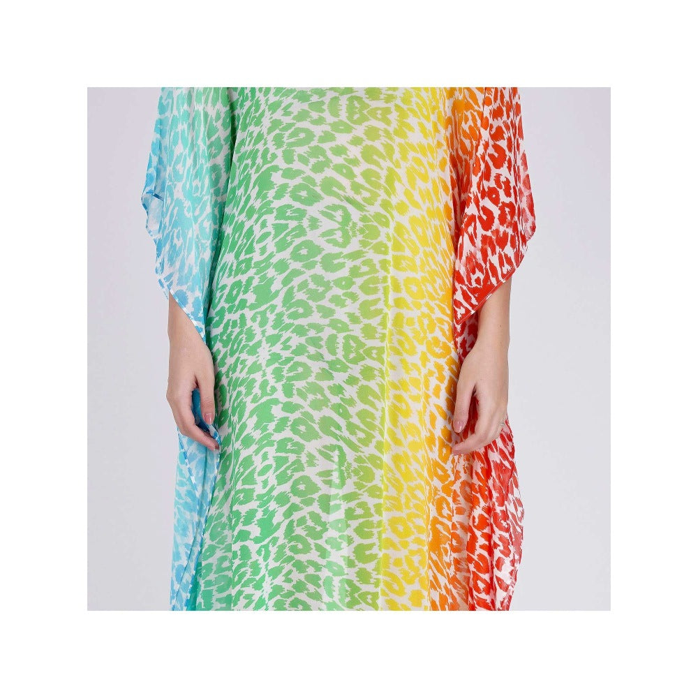 First Resort by Ramola Bachchan Multicoloured Animal Print Mid Length Kaftan